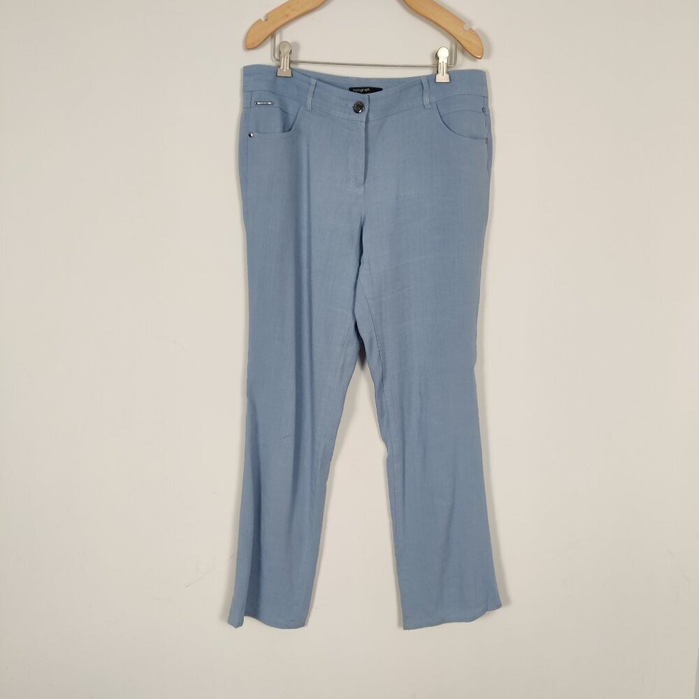 Autograph Women's Straight Pants Size L Blue Linen Viscose Resortwear Outerwear